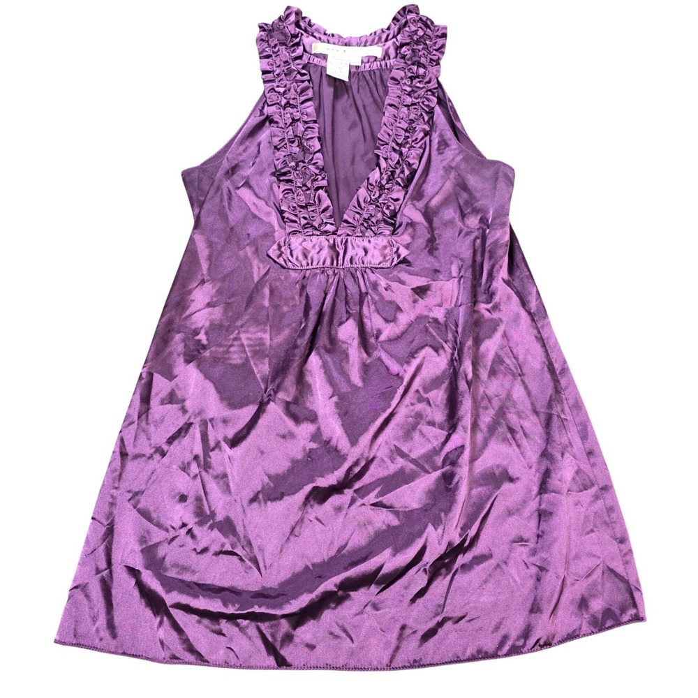 Max‎ Studio Ruffle V-Neck Halter Tank Top Blouse Women's Size XS Purple Satin